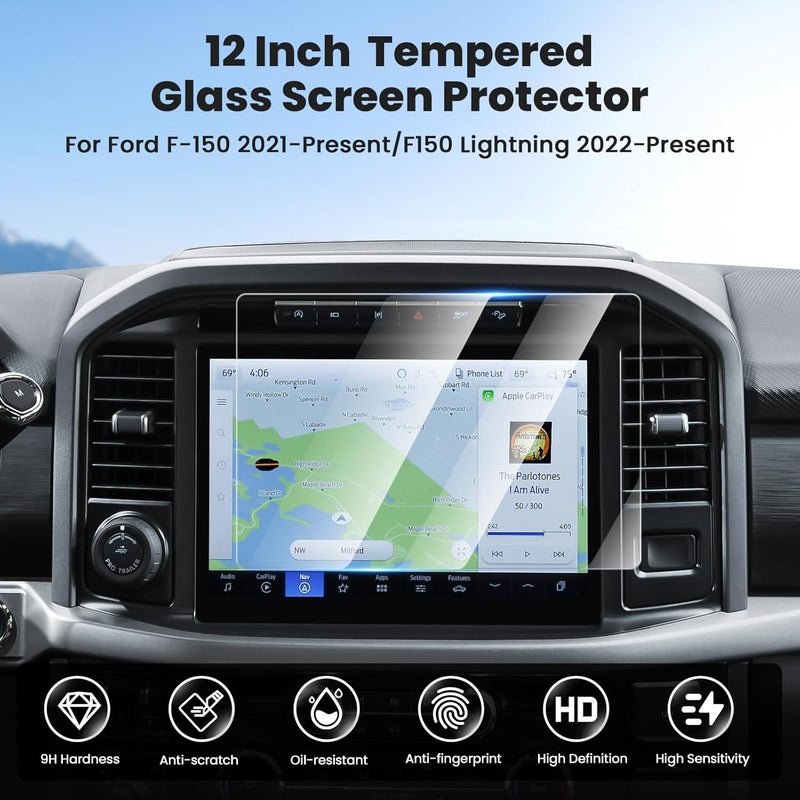 Canvcle حماية شاشة لسيارة فورد F-150 2021-2025 2026/F150 Lightning 2022-2025 2026، واقي شاشة لمس 12 بوصة من زجاج مقسى، غطاء شاشة عرض نظام الملاحة، فيلم حماية للترفيه - Image 2
